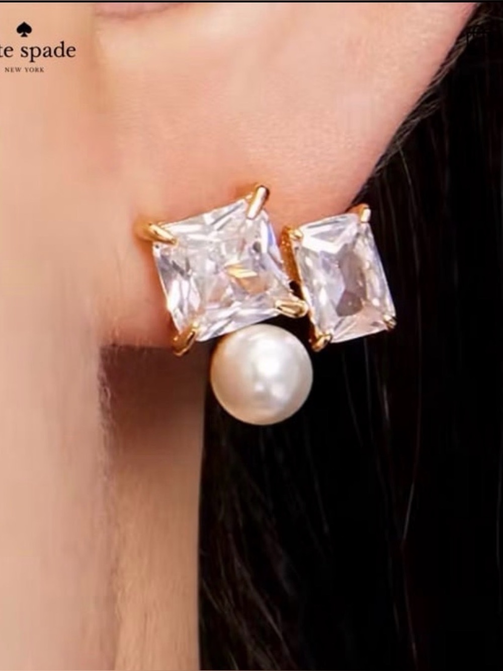Kate Spade Gold Tone Clear Crystal & Pearl Cluster Stud Earrings VICTORIA - NIB